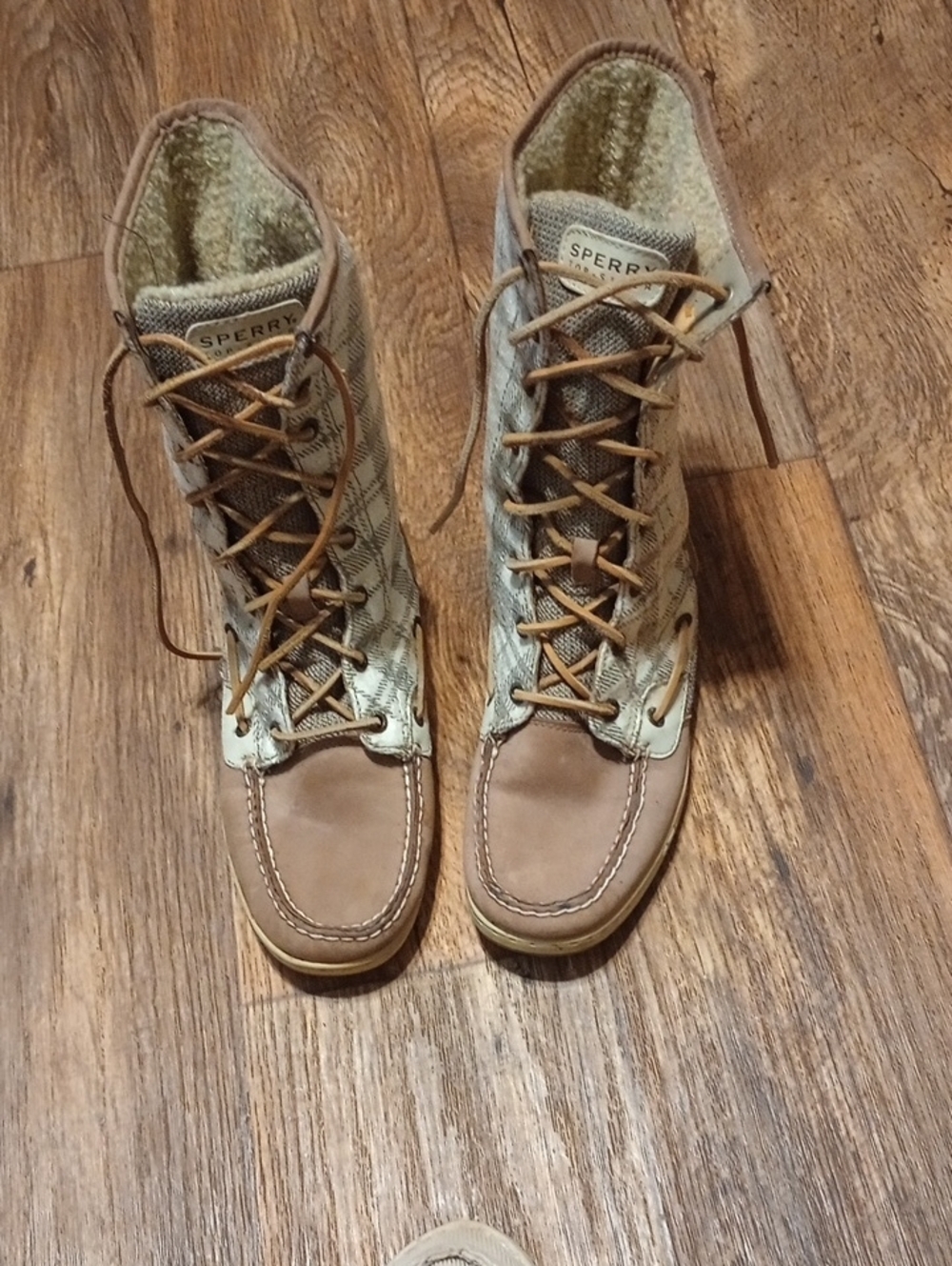 Sperry Top Sider Women's Two-Tone Brown Tan Lace-Up Boots Sz 10